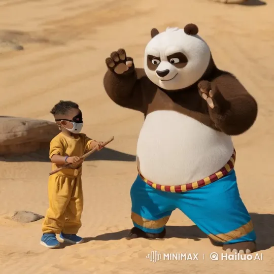 Child in Yellow Outfit Beats Panda in Martial Arts Duel – AI Generated Video | Hailuo AI