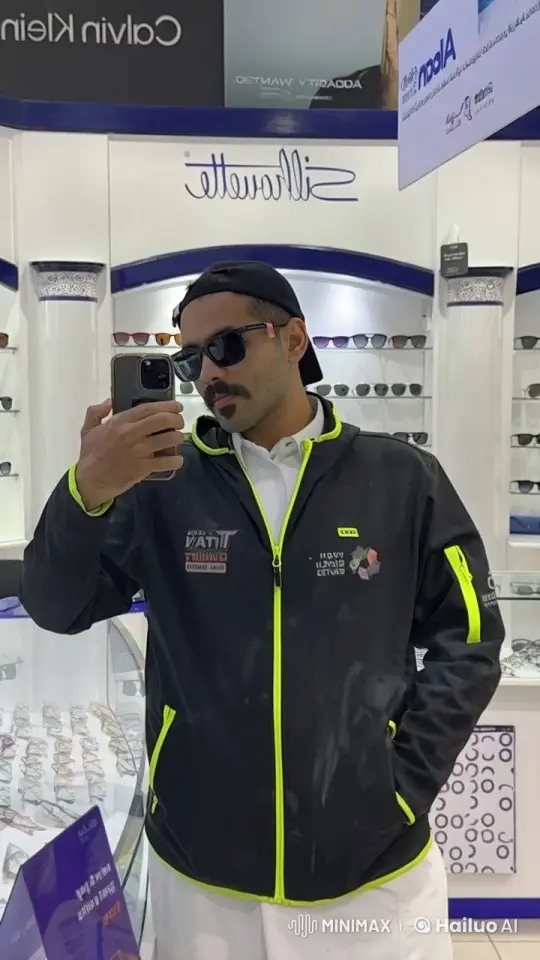 Man Captures Cool Reflection with Sunglasses in Store – AI Generated Video | Hailuo AI