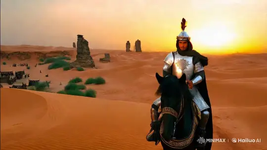 Arab Warrior's Golden Dawn Battle in Desert – AI Generated Video | Hailuo AI