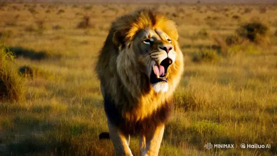 Lion's Roar Captured in Majestic Golden Light – AI Generated Video | Hailuo AI