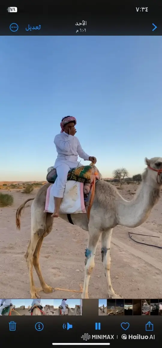 Man Smoking on Camel in Desert Evening Scene – AI Generated Video | Hailuo AI