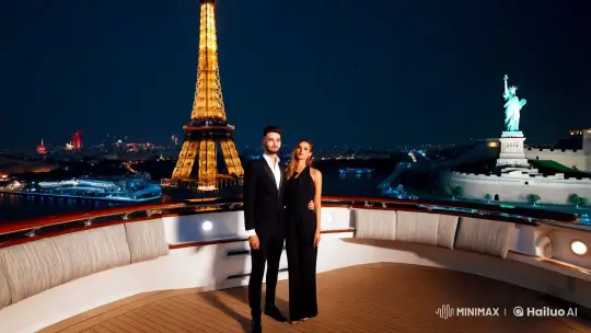 Couple on Cruise Amidst Global Landmarks – AI Generated Video | Hailuo AI