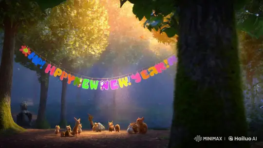 Dawn's Light: Enchanted Forest Celebrates New Year – AI Generated Video | Hailuo AI