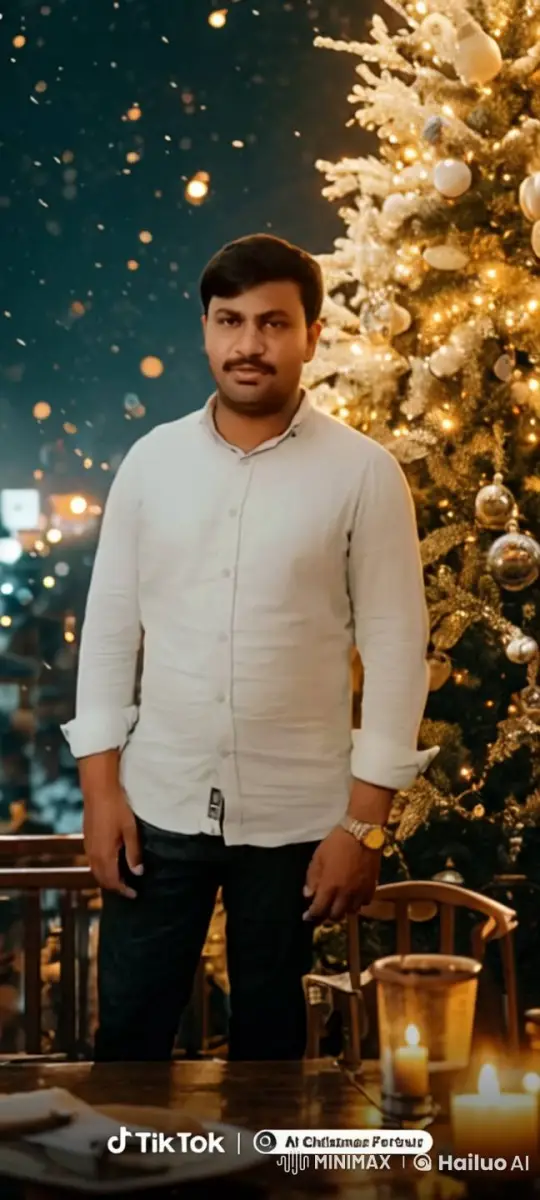 Man by Decorated Christmas Tree with Festive Ambiance – AI Generated Video | Hailuo AI