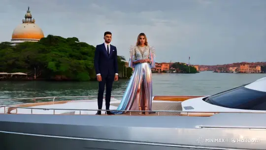 Futuristic Yacht Voyage Showcases Aesthetic Harmony of Fashion and Iconic Landmarks – AI Generated Video | Hailuo AI