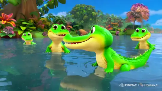 Cute Crocodiles Frolic in Lush Tropical Paradise – AI Generated Video | Hailuo AI