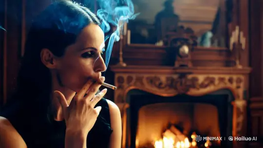Artistic Solitude: Woman Smokes in Opulent Setting – AI Generated Video | Hailuo AI