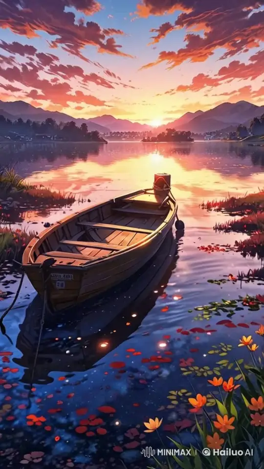 Tranquil Sunset Lake with Gentle Rowboat – AI Generated Video | Hailuo AI