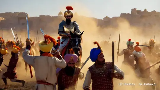 Sikh Soldiers in Epic Combat: A Mughal Battle Animated – AI Generated Video | Hailuo AI