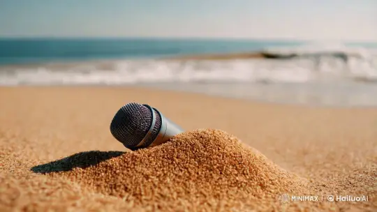 Vintage Microphone in Golden Sands Seascape – AI Generated Video | Hailuo AI