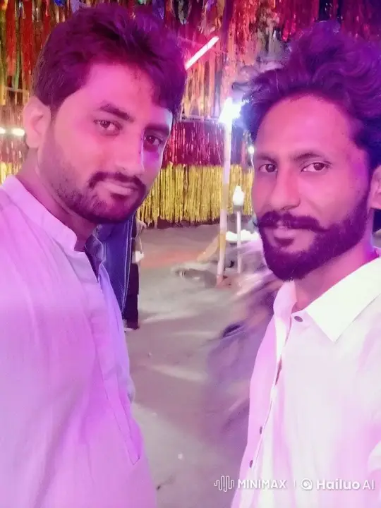 Two Men Enjoy a Festive Walk in Colorful Decor – AI Generated Video | Hailuo AI
