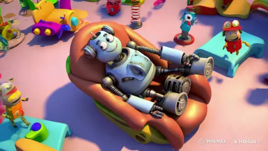 Lazy Robot Lounges in Cartoonish 3D Scene – AI Generated Video | Hailuo AI