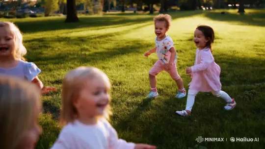 Sunlit Park Play: Children's Joyful Tag in Golden Light – AI Generated Video | Hailuo AI
