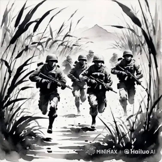 Soldiers Advance Through Grass in Determined Run – AI Generated Video | Hailuo AI