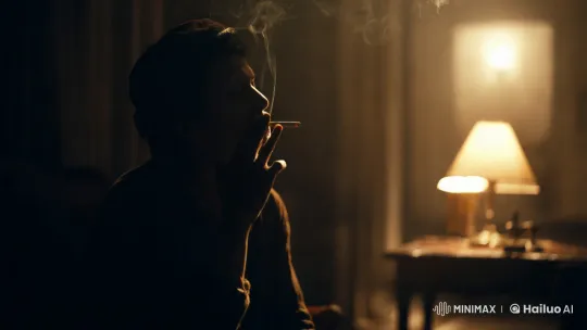 Mysterious Figure Contemplates in Dimly Lit Room – AI Generated Video | Hailuo AI