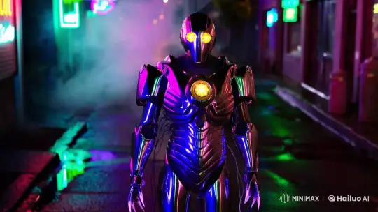 Neon-Lit Alley: Aesthetic Cyborg's Menacing Elegance – AI Generated Video | Hailuo AI