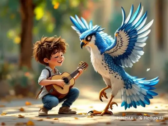 Boy and Hawk Dance to Melodious Garden Serenade – AI Generated Video | Hailuo AI