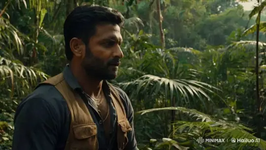 Man Faces Dinosaur in Dense Jungle Scene – AI Generated Video | Hailuo AI