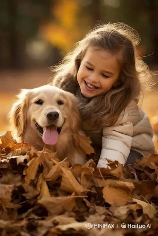Child and Dog Play in Autumn Leaves – AI Generated Video | Hailuo AI