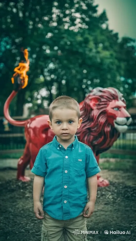 Child Defeats Animated Lion Statue in Kung Fu Display – AI Generated Video | Hailuo AI