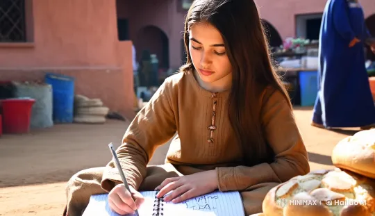 Moroccan Girl Sketches Business Ideas in Bustling Market – AI Generated Video | Hailuo AI