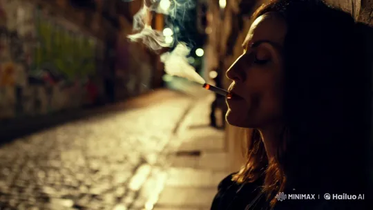 Mysterious Woman in Alleyway Smoking – AI Generated Video | Hailuo AI