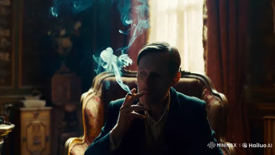 Contemplative Man in Antique Room with Dreamy Smoke – AI Generated Video | Hailuo AI