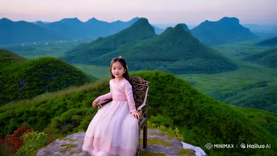 Aesthetic Film Clip: Girl on Mountain Amidst Serene Nature – AI Generated Video | Hailuo AI