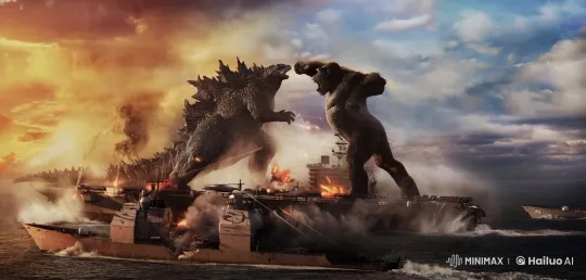 Godzilla vs. Kong: Epic Battle on a Smoldering Aircraft Carrier – AI Generated Video | Hailuo AI