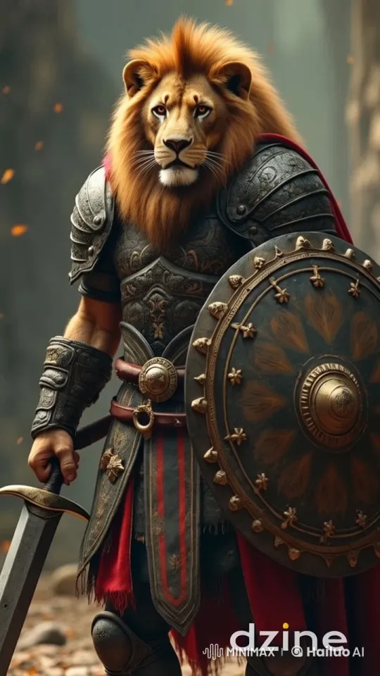 Lion Warrior Stands Vigilant in Enchanted Forest – AI Generated Video | Hailuo AI