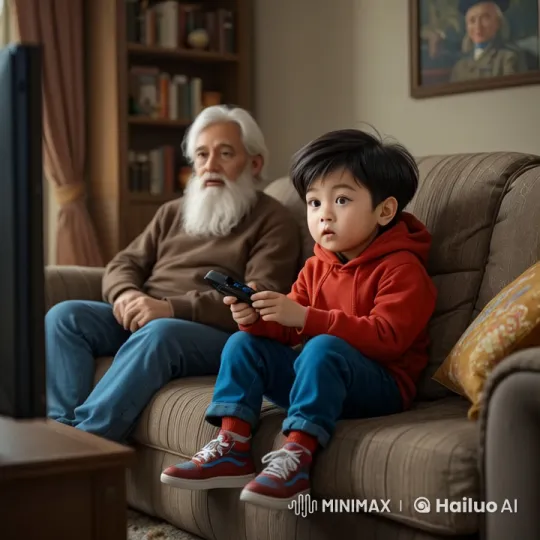 Grandpa and Zimran Share Laughter and Love on the Couch – AI Generated Video | Hailuo AI