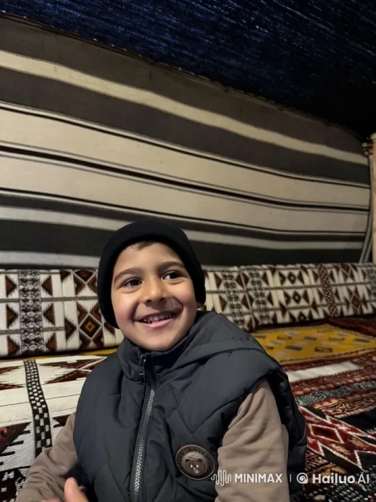 Joyful Child in Tent Amidst Smoking Background – AI Generated Video | Hailuo AI