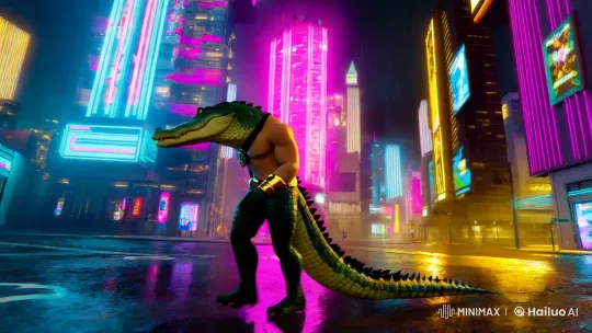 Cyberpunk Crocodile: A Powerful Dystopian Journey – AI Generated Video | Hailuo AI
