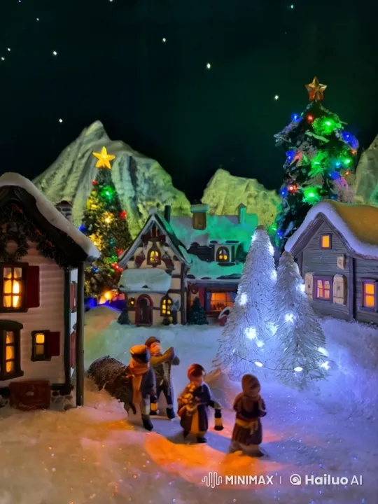 Magical Winter Village with Glowing Christmas Tree – AI Generated Video | Hailuo AI