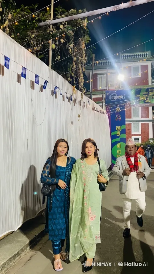 Festive Run: Trio in Traditional Attire with Joyful Ambiance – AI Generated Video | Hailuo AI