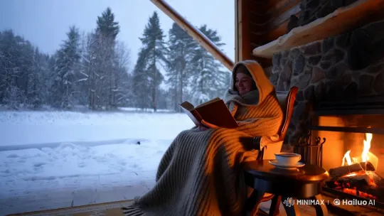Cozy Winter Cabin Reading Moment – AI Generated Video | Hailuo AI