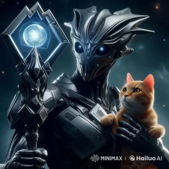 Alien Figure with Cat and Luminous Staff in Starry Live2D Animation – AI Generated Video | Hailuo AI