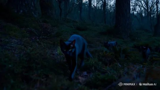 Mysterious Twilight: Graceful Cats in the Forest – AI Generated Video | Hailuo AI