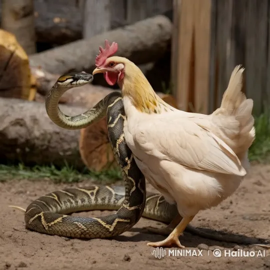 Hen Triumphs Over Snake in Intense Struggle – AI Generated Video | Hailuo AI