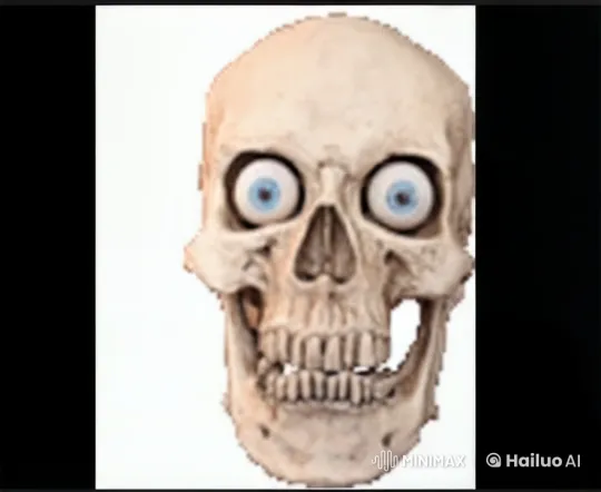Animated Skull Kisses Boy with Sign in Playful Video – AI Generated Video | Hailuo AI