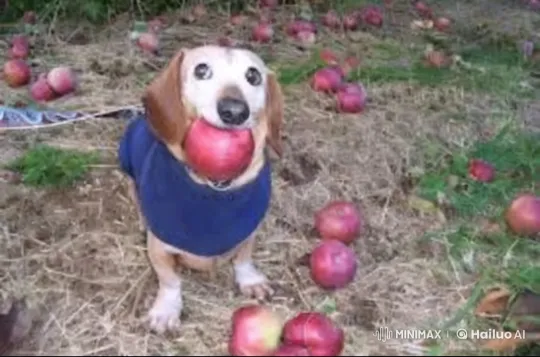 Dog Disappears, Aggressive Cat Appears Among Apples – AI Generated Video | Hailuo AI