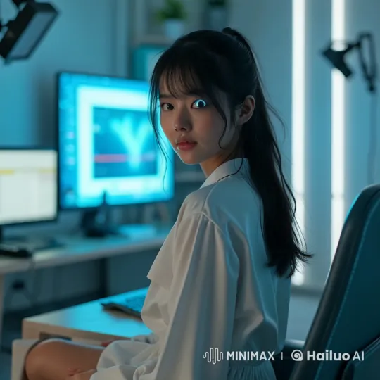 Young Woman Explains Music Production in a Modern Setting – AI Generated Video | Hailuo AI