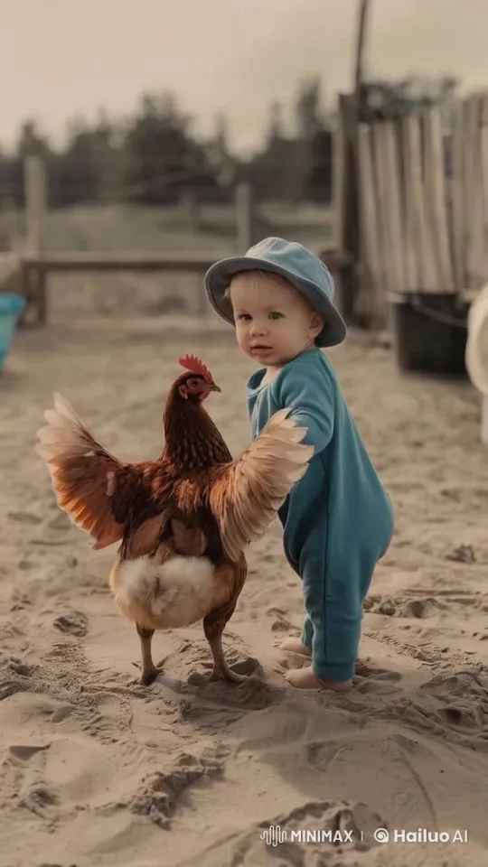 Baby Fights Chicken in Dusty Sand Arena – AI Generated Video | Hailuo AI