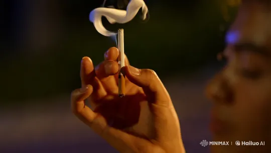 Intimate Moment: Hand with Cigarette and Ethereal Smoke – AI Generated Video | Hailuo AI