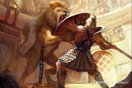 Ancient Warrior Triumphs Over Lion in Colosseum Battle – AI Generated Video | Hailuo AI