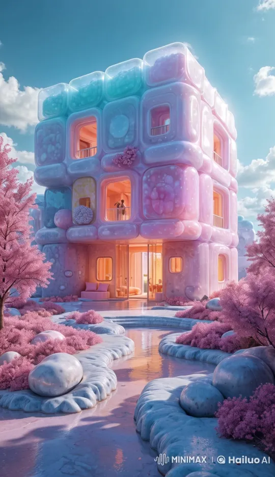 Whimsical Pastel House with Tranquil Garden and Couple – AI Generated Video | Hailuo AI