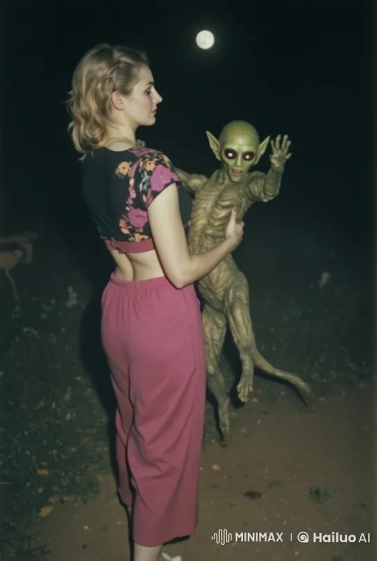 Woman and Alien Fight Under Moonlit Night – AI Generated Video | Hailuo AI