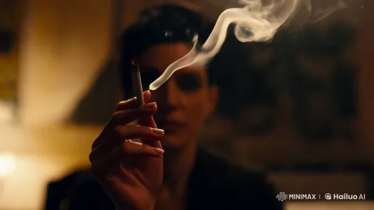 Contemplative Woman Amidst Smoky, Art-Laden Intimacy – AI Generated Video | Hailuo AI