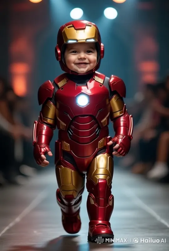 Young Child in Iron Man Costume Prepares for Flight – AI Generated Video | Hailuo AI