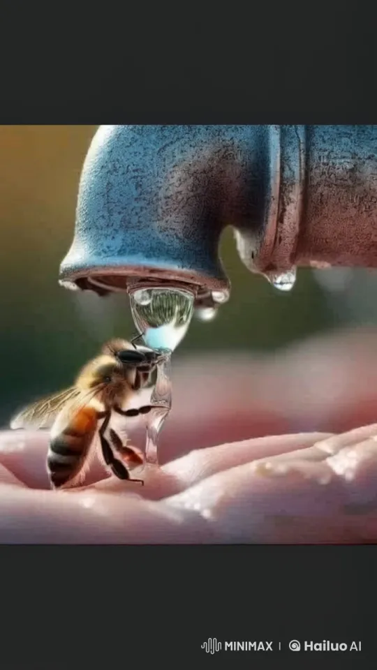 Tired Bee Sips Water from a Tap – AI Generated Video | Hailuo AI